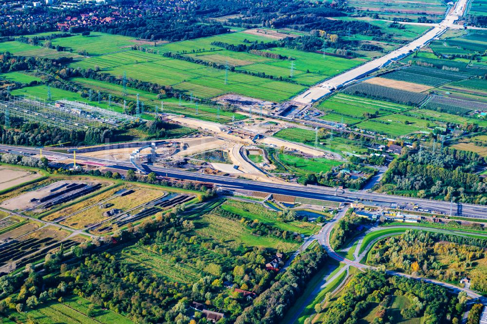 Hamburg aus der Vogelperspektive: Autobahn- Baustellen entlang der Trasse und des Streckenverlaufes der A26 West in Hamburg, Deutschland