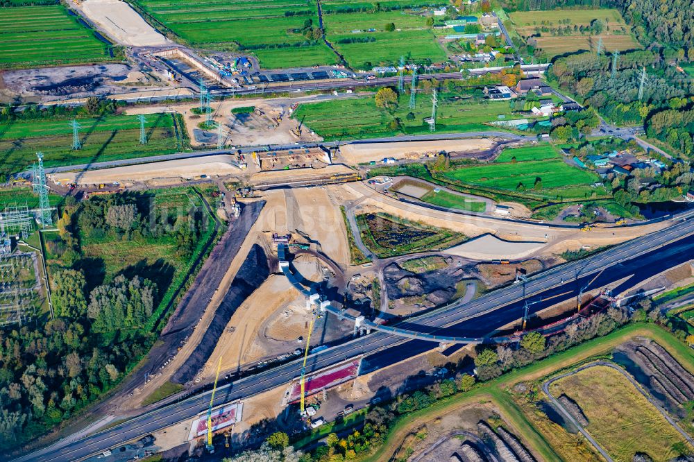 Luftaufnahme Hamburg - Autobahn- Baustellen entlang der Trasse und des Streckenverlaufes der A26 West in Hamburg, Deutschland