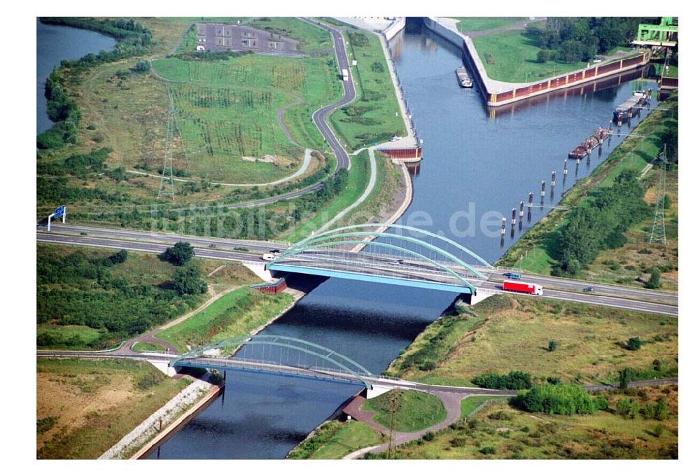 Magdeburg - Rothensee von oben - Autobahn-Bogenbrücke