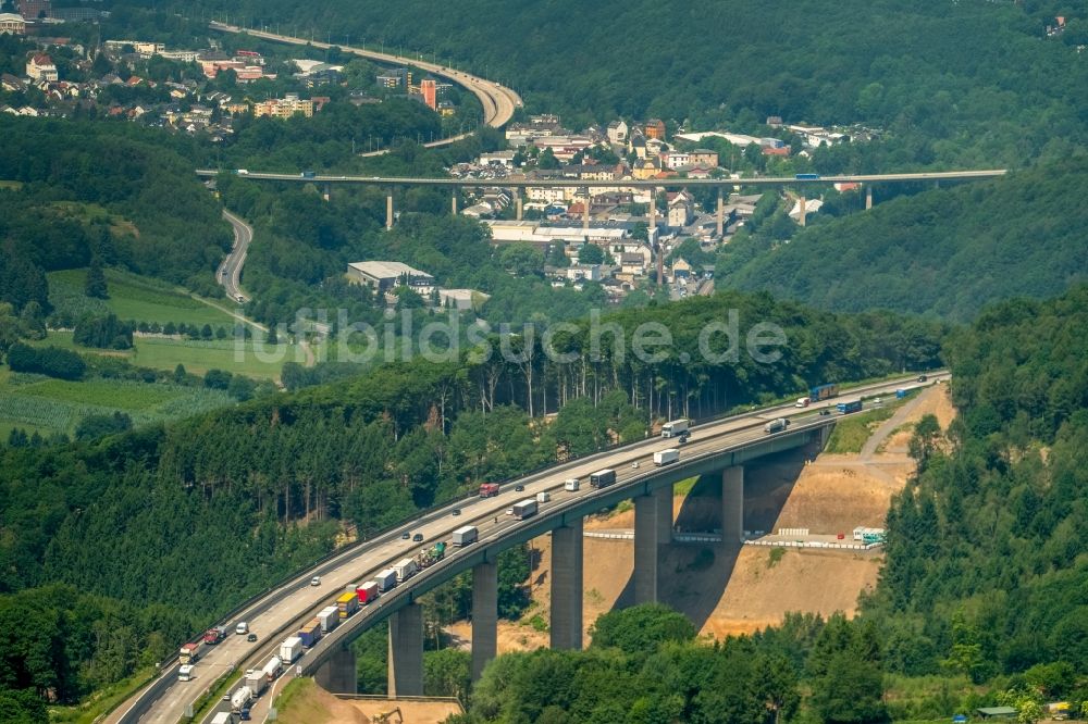 Luftbild Hagen - Autobahn- Brückenbauwerk der BAB A45 Kattenohl A45 der Sauerlandlinie in Hagen im Bundesland Nordrhein-Westfalen, Deutschland