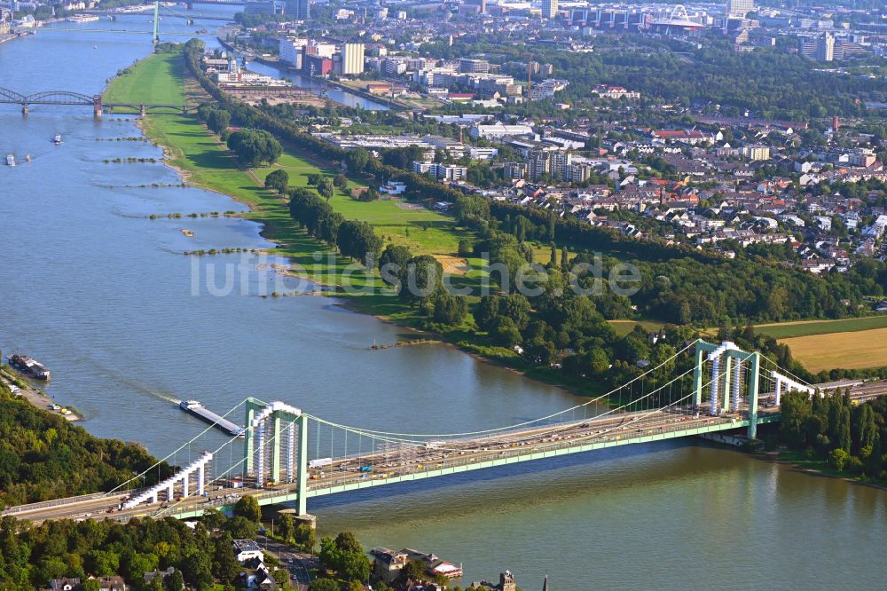 Köln von oben - Autobahn- Brückenbauwerk der BAB A A4 Rheinbrücke Köln-Rodenkirchen in Köln im Bundesland Nordrhein-Westfalen, Deutschland