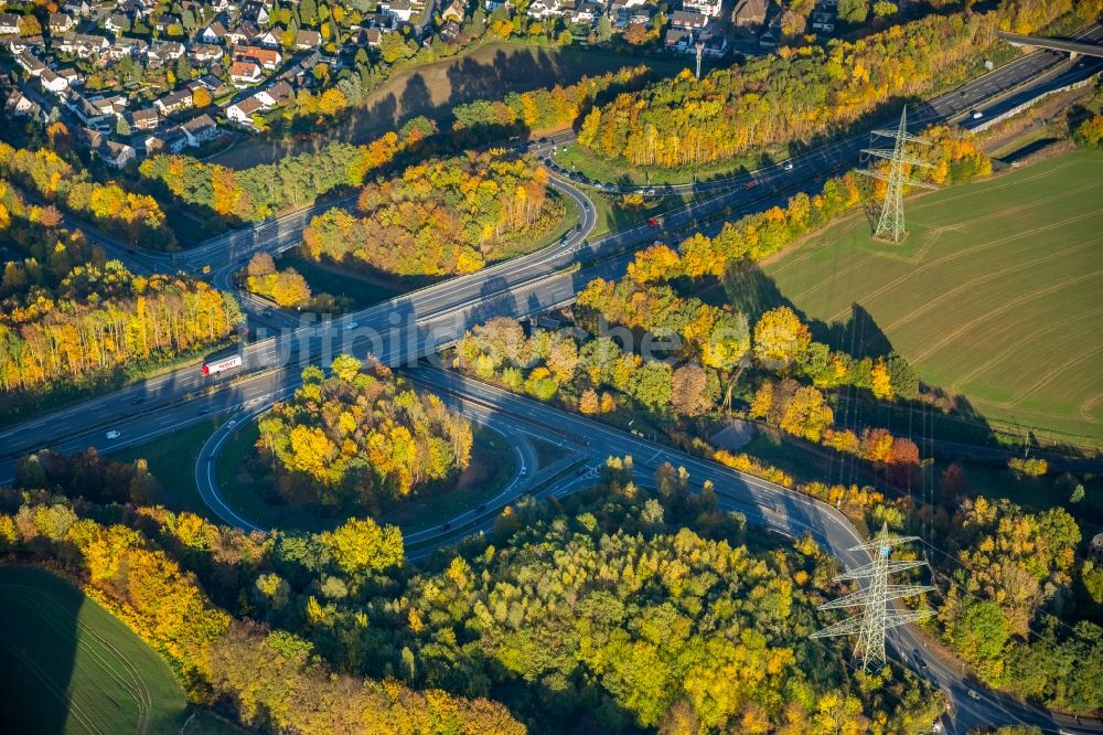 Luftaufnahme Witten - Autobahn- Brückenbauwerk der BAB A44 in Witten im Bundesland Nordrhein-Westfalen