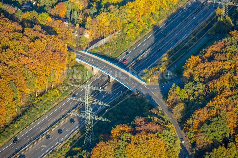 Witten von oben - Autobahn- Brückenbauwerk der BAB A44 in Witten im Bundesland Nordrhein-Westfalen