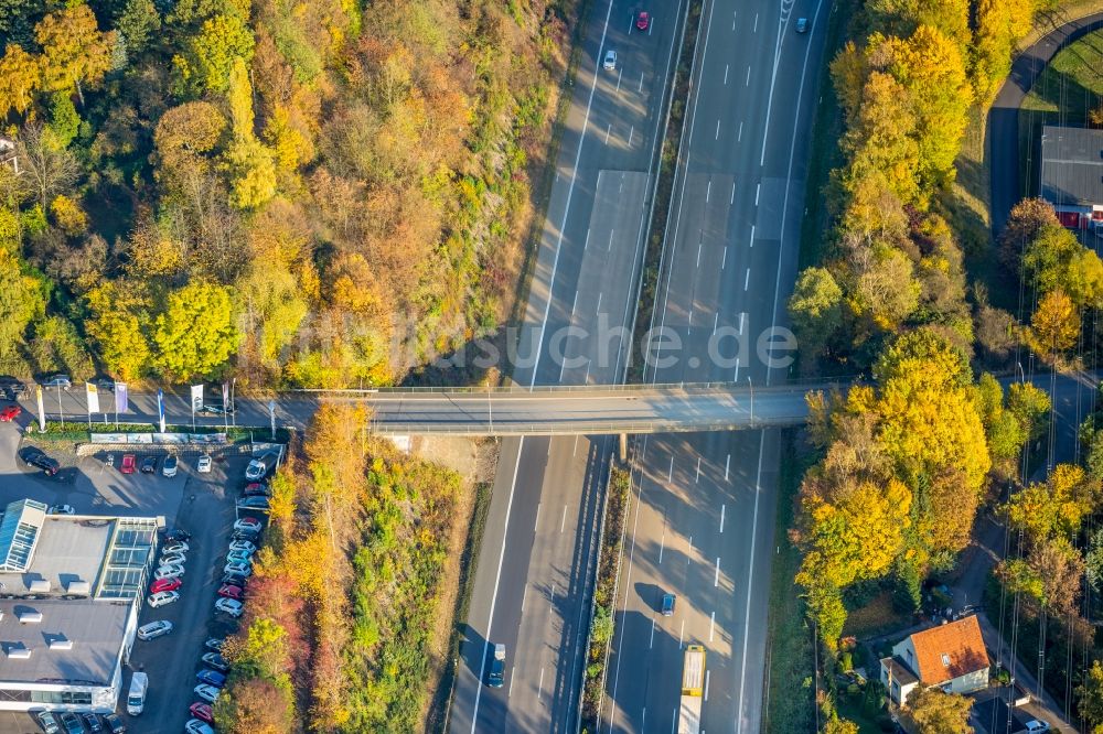 Luftbild Witten - Autobahn- Brückenbauwerk der BAB A44 in Witten im Bundesland Nordrhein-Westfalen