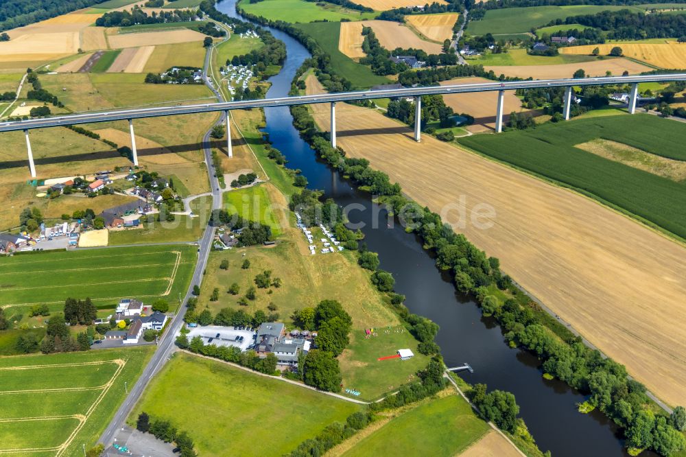 Luftaufnahme Mintard - Autobahn- Brückenbauwerk Mintarder Ruhrtalbrücke der BAB A52 über die Ruhr bei Mintard im Bundesland Nordrhein-Westfalen, Deutschland