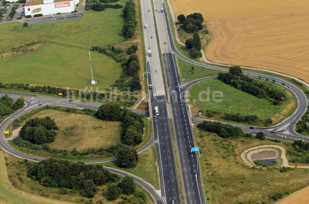 Luftbild Erfurt - Autobahn A4 Richtung Westen bei Waltersleben in Erfurt in Thüringen