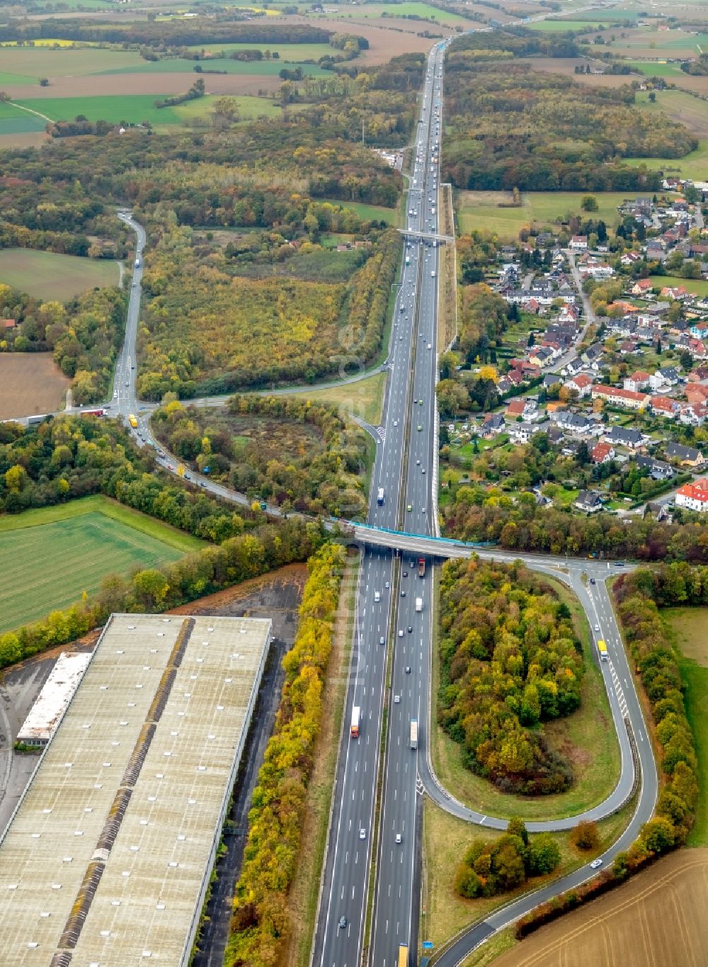 Luftbild Bönen - Autobahn- Streckenverlauf der BAB A2 in Bönen im Bundesland Nordrhein-Westfalen, Deutschland