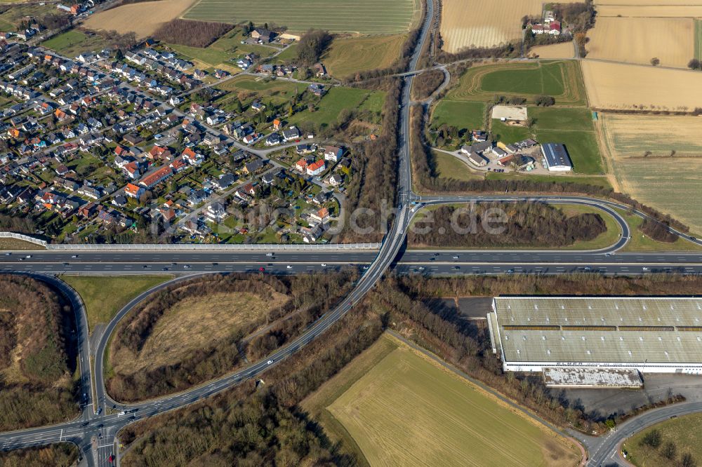 Luftbild Bönen - Autobahn- Streckenverlauf der BAB A2 in Bönen im Bundesland Nordrhein-Westfalen, Deutschland