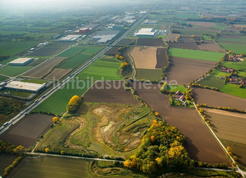 Luftbild Hamm - Autobahn- Streckenverlauf und Umgebung der Autobahn A2 im Westen von Rhynern in Hamm im Bundesland Nordrhein-Westfalen