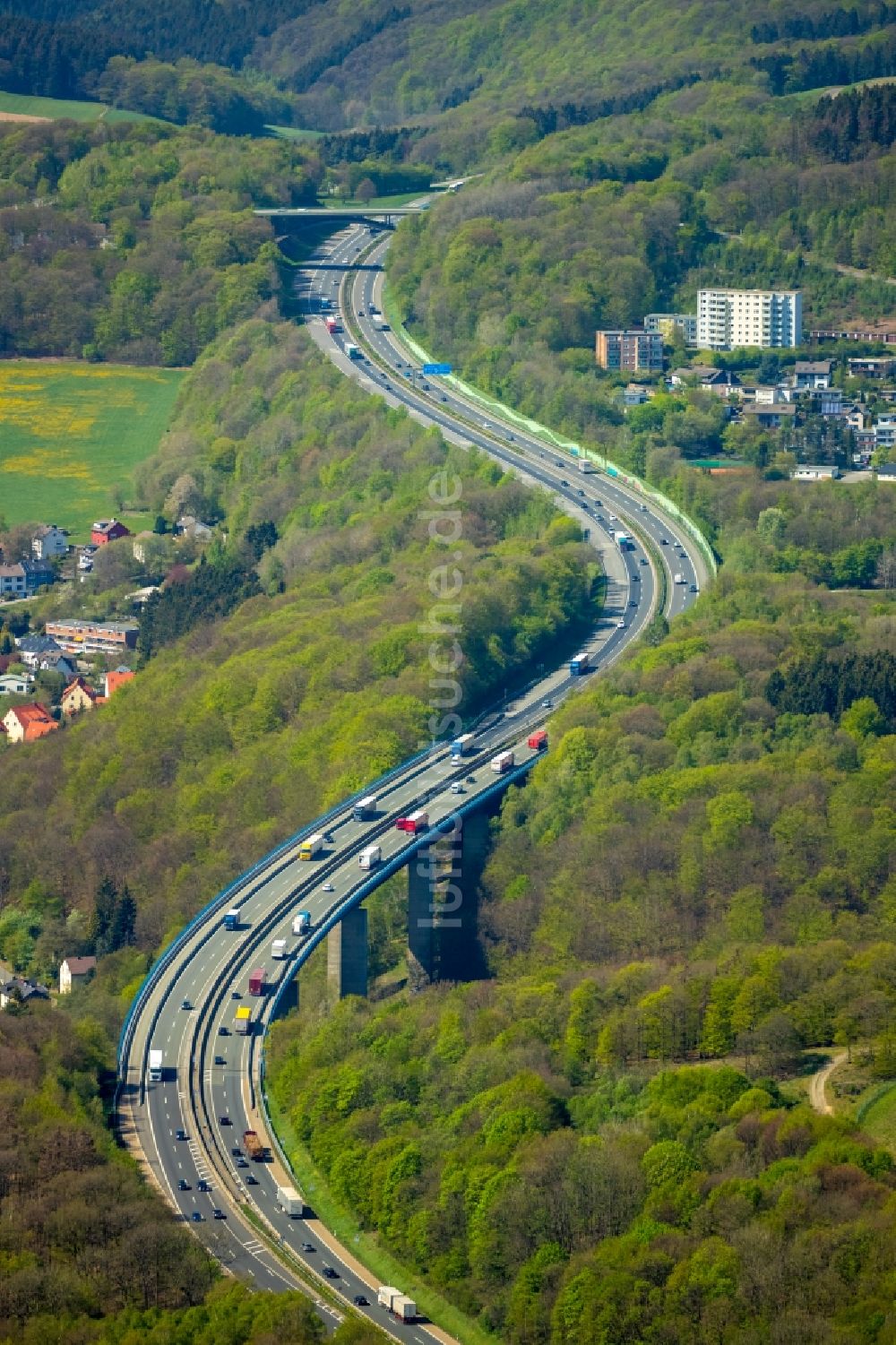 Luftbild Lüdenscheid - Autobahn- Trasse und Streckenverlauf der BAB A45 in Lüdenscheid im Bundesland Nordrhein-Westfalen, Deutschland