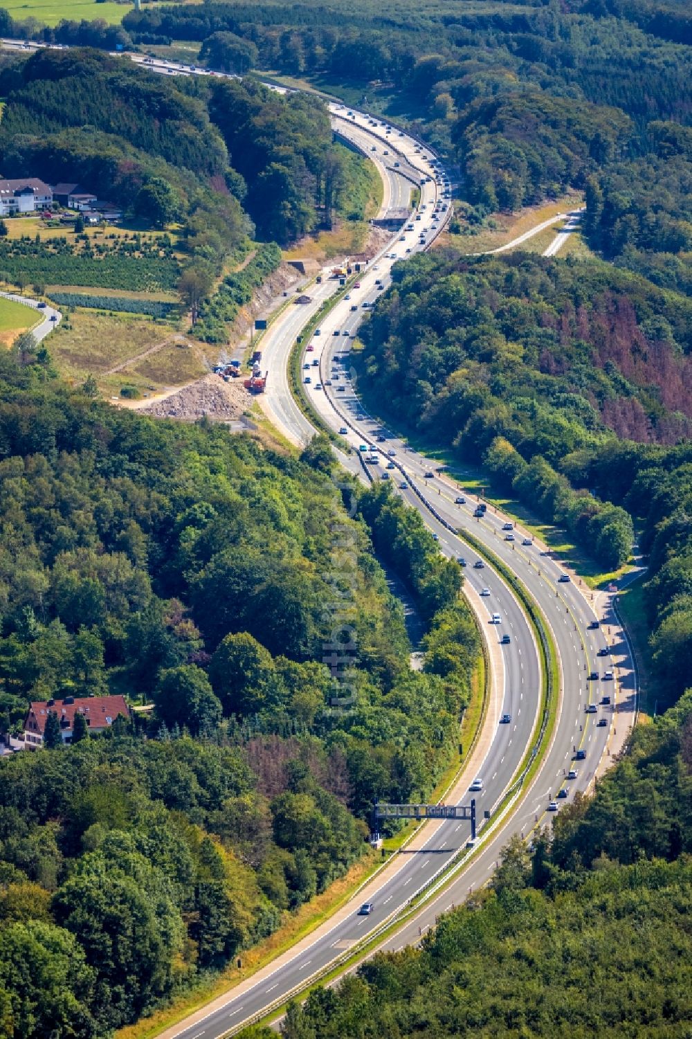 Luftbild Hagen - Autobahn- Trasse und Streckenverlauf der BAB A45 im Ortsteil Dahl in Hagen im Bundesland Nordrhein-Westfalen, Deutschland