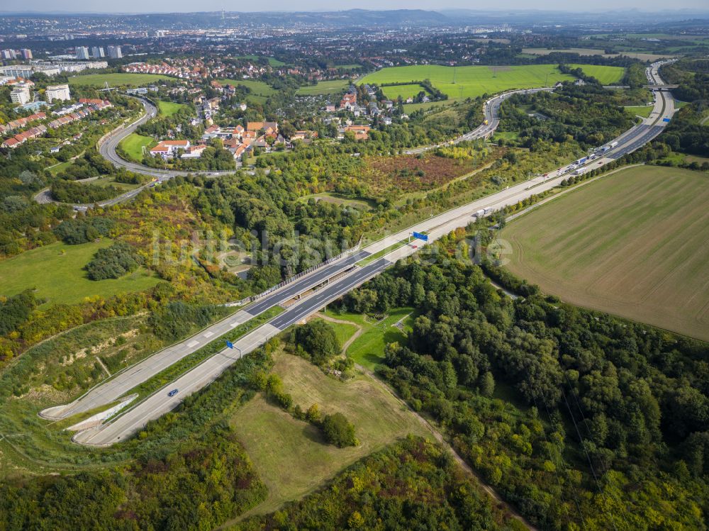 Luftaufnahme Dresden - Autobahn- Tunnelbauwerk der BAB A17 in Dresden im Bundesland Sachsen, Deutschland