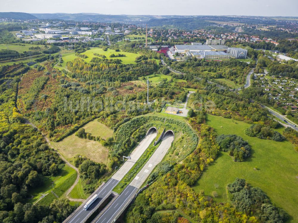 Dresden von oben - Autobahn- Tunnelbauwerk der BAB A17 in Dresden im Bundesland Sachsen, Deutschland