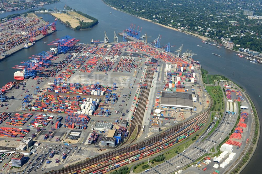 Luftaufnahme Hamburg - Autobahn- Tunnelbauwerk der BAB A7 -Elbtunnel am Containerhafen des Binnenhafen HHLA - Burchardkai in Hamburg