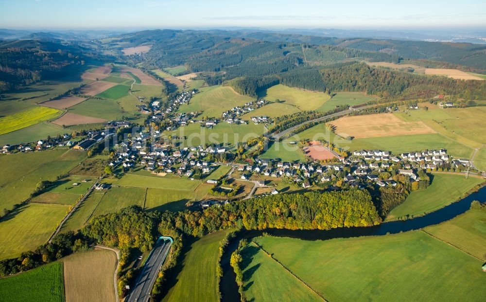 Meschede von oben - Autobahn- Tunnelbauwerk der BAB A46 in Olpe in Meschede im Bundesland Nordrhein-Westfalen