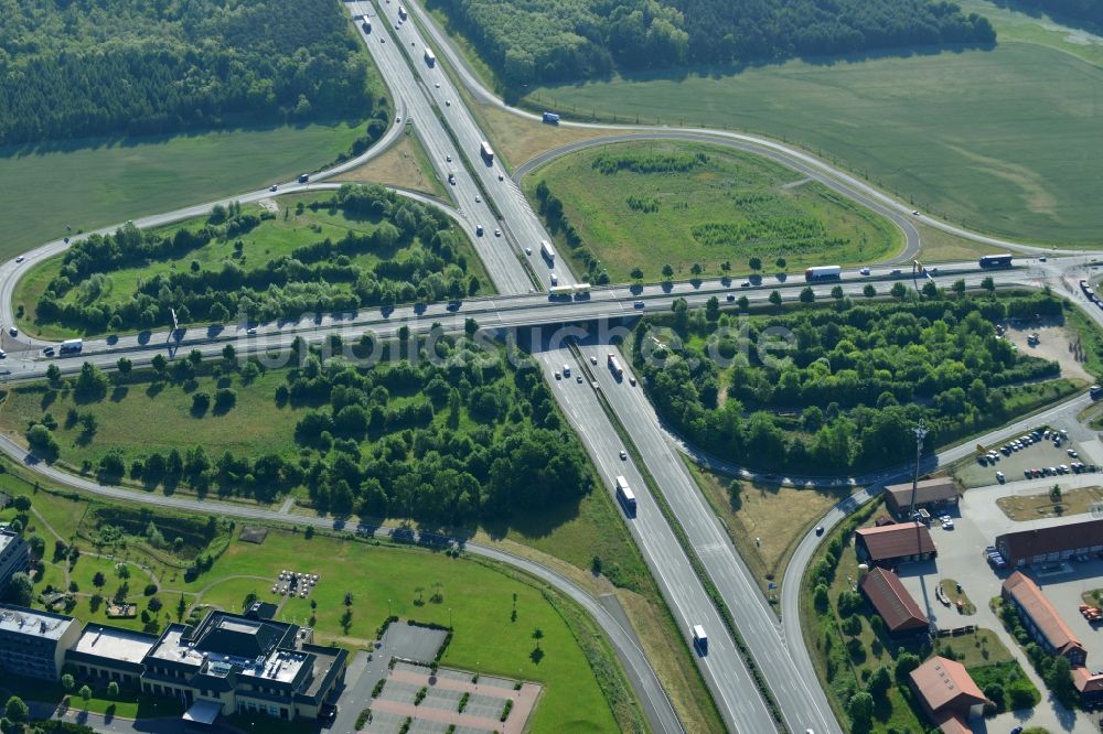 Luftbild Rangsdorf - Autobahnabfahrt BAB A10 - E30 zur B96 in Rangsdorf im Bundesland Brandenburg