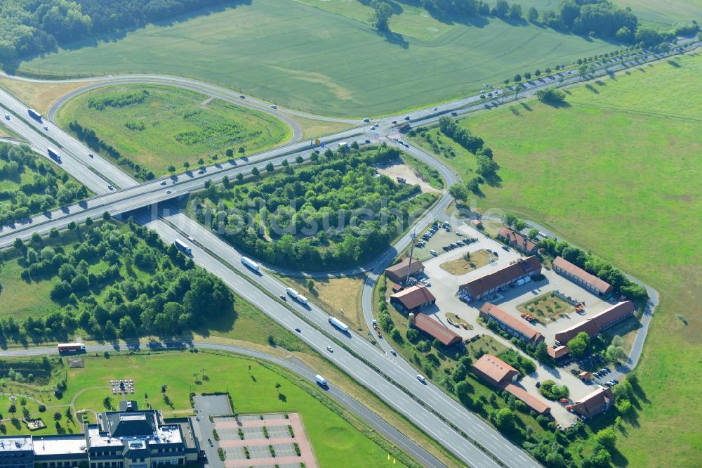 Luftaufnahme Rangsdorf - Autobahnabfahrt BAB A10 - E30 zur B96 in Rangsdorf im Bundesland Brandenburg