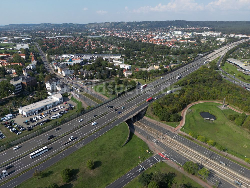 Luftaufnahme Dresden - Autobahnabfahrt Dresden Neustadt in Dresden im Bundesland Sachsen, Deutschland