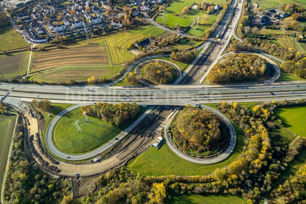 Dortmund von oben - Autobahndreieck- Abfahrt der BAB A44 A45 Dreieck Dortmund/Witten im Ortsteil Hombruch in Dortmund im Bundesland Nordrhein-Westfalen