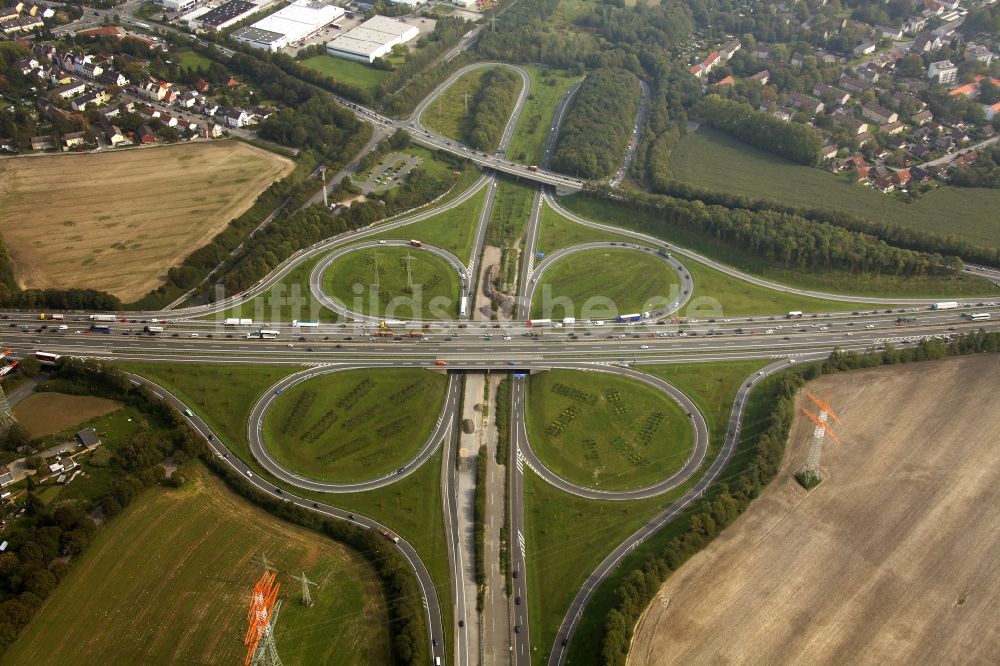 Luftbild Dortmund - Autobahndreieck Dortmund-Bodelschwing der BAB A42 - A3 in Dortmund im Bundesland Nordrhein-Westfalen