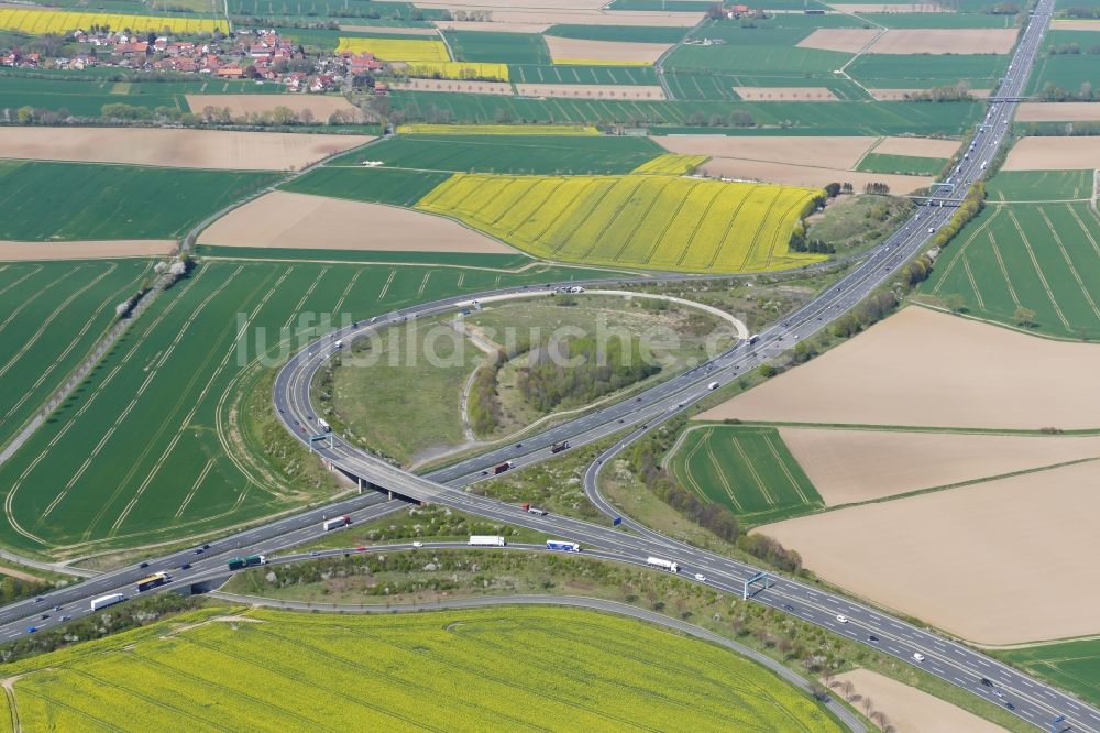 Rosdorf von oben - Autobahndreieck Drammetal der BAB A7 / BAB A38 in Rosdorf im Bundesland Niedersachsen