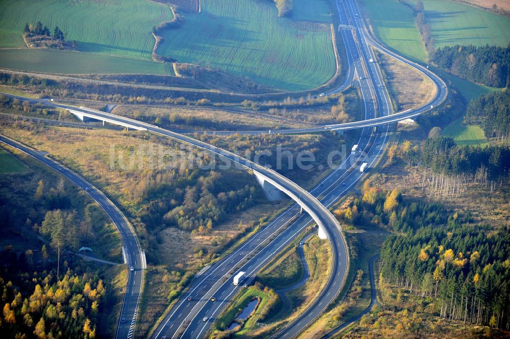 Hof von oben - Autobahndreieck Hochfranken der A72 und A93 bei Hof