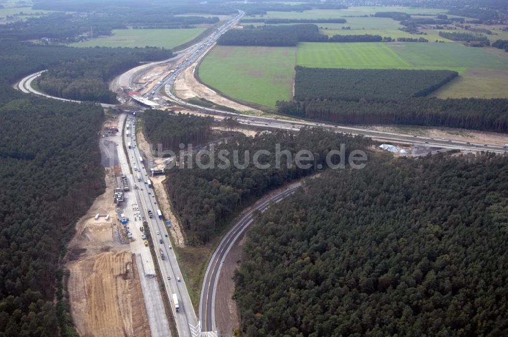 Nuthetal von oben - Autobahndreieck Nuthetal wird umgebaut