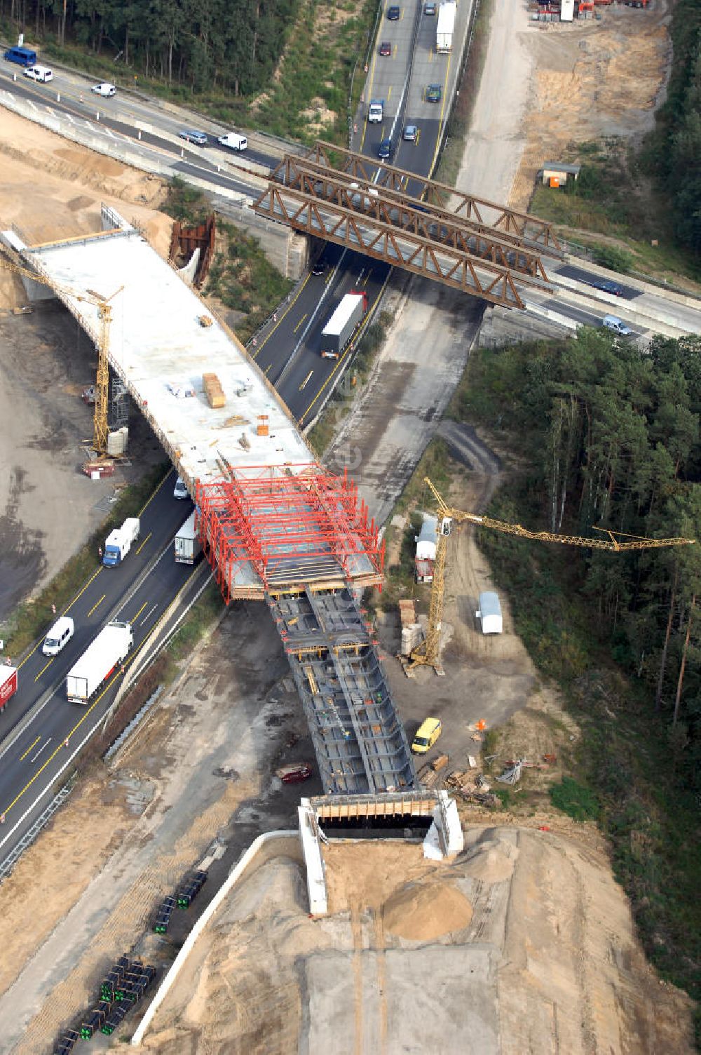 Nuthetal von oben - Autobahndreieck Nuthetal wird umgebaut