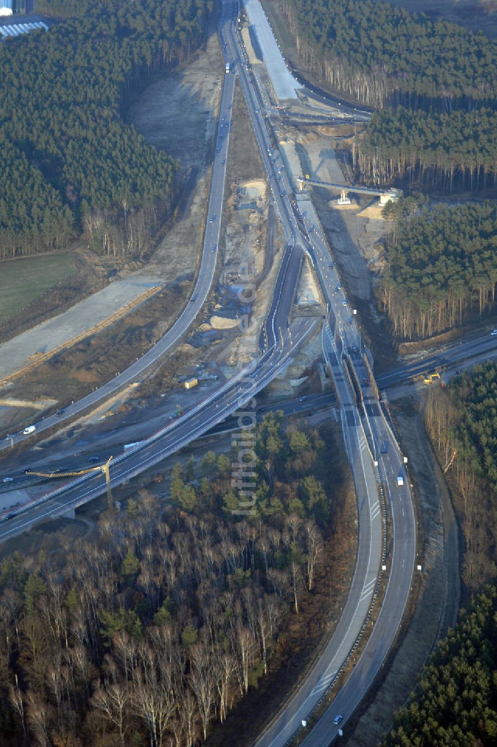 Nuthetal von oben - Autobahndreieck Nuthetal wird umgebaut