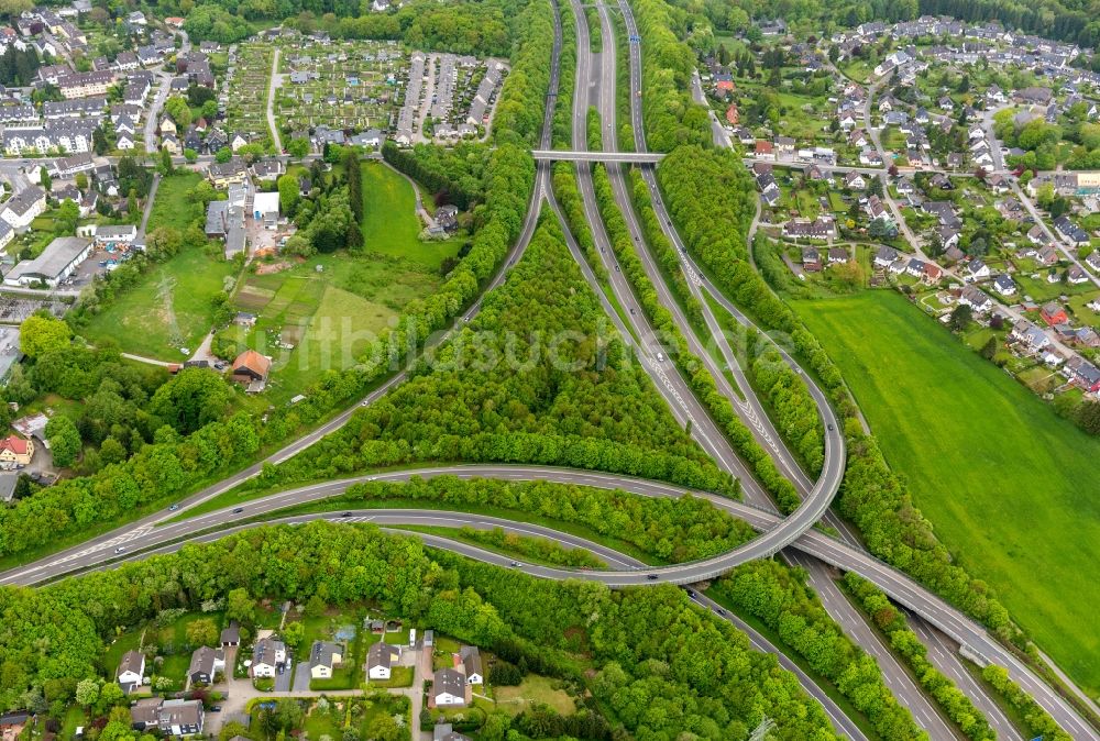 Luftaufnahme Velbert - Autobahndreieck Velbert-Nord bei Velbert im Bundesland Nordrhein-Westfalen