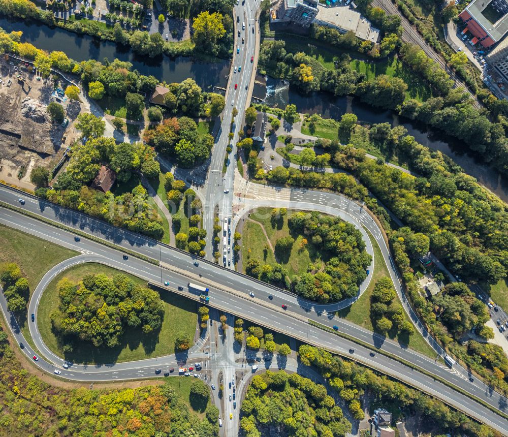 Arnsberg von oben - Autobahnkreuz der BAB A46 in Arnsberg im Bundesland Nordrhein-Westfalen, Deutschland