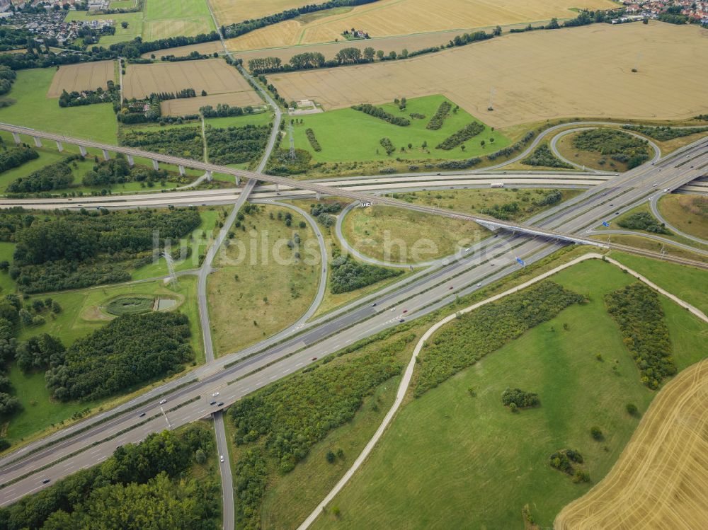 Luftaufnahme Erfurt - Autobahnkreuz der BAB A 4 - 71 Erfurter Kreuz in Erfurt im Bundesland Thüringen, Deutschland