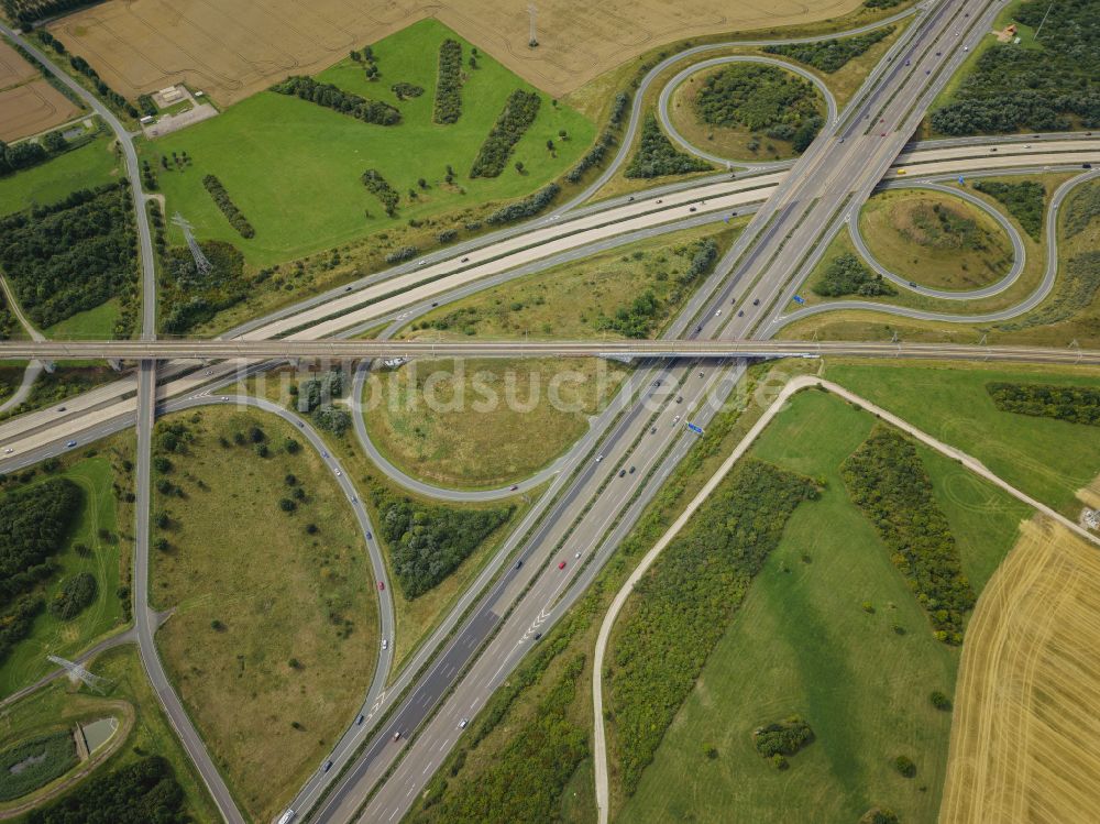 Luftbild Erfurt - Autobahnkreuz der BAB A 4 - 71 Erfurter Kreuz in Erfurt im Bundesland Thüringen, Deutschland