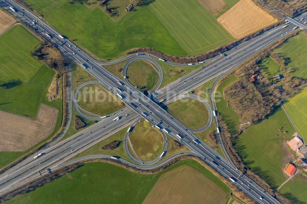 Luftbild Lotte - Autobahnkreuz der BAB A30 - A1 Kreuz Lotte/Osnabrück in Lotte im Bundesland Nordrhein-Westfalen, Deutschland