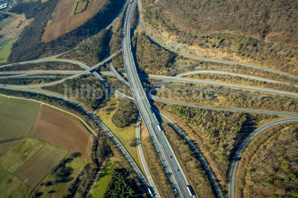 Luftbild Wetzlar - Autobahnkreuz der BAB A45 - 480 Wetzlarer Kreuz in Wetzlar im Bundesland Hessen, Deutschland