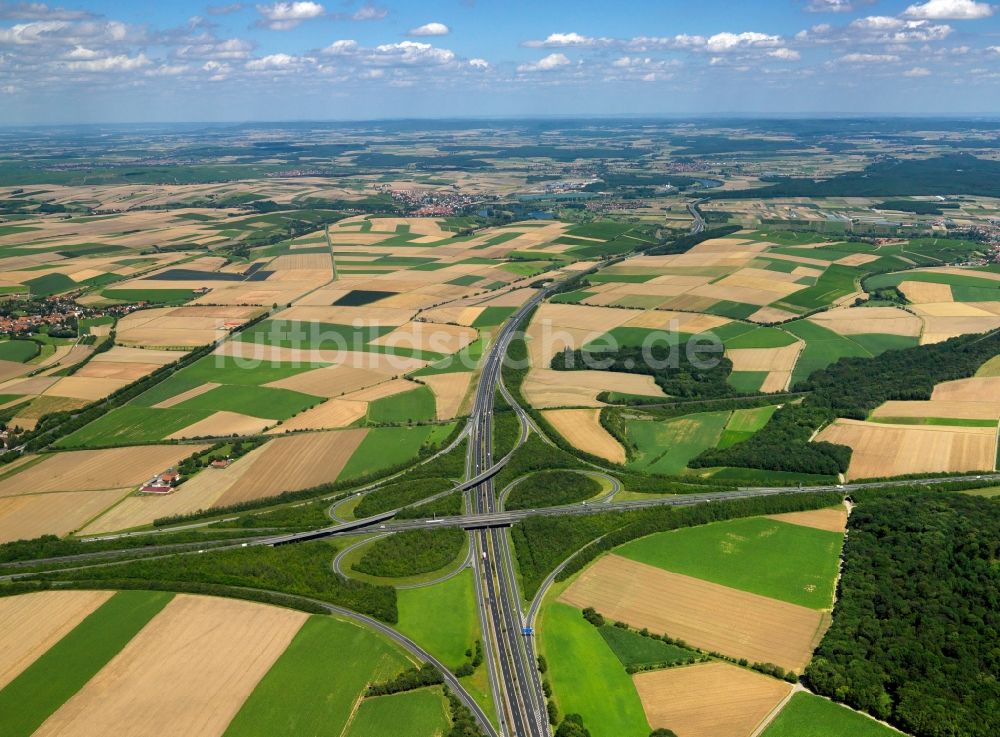 Biebelried aus der Vogelperspektive: Autobahnkreuz Biebelried in Biebelried im Bundesland Bayern