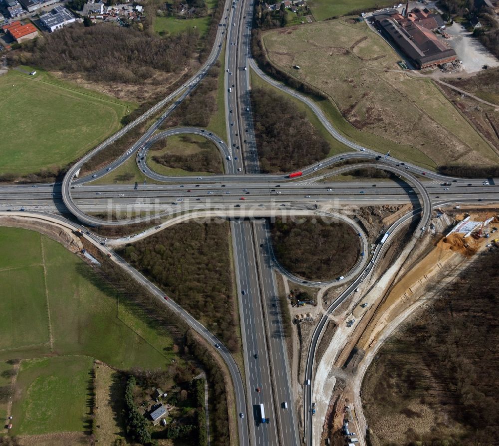 Breitscheid von oben - Autobahnkreuz Breitscheid an der BAB A 3 / A52 in Nordrhein-Westfalen