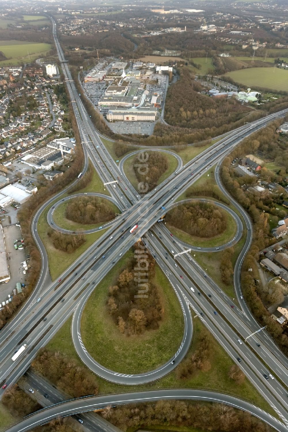 Luftaufnahme Bochum - Autobahnkreuz der Bundesautobahn BAB A40 und A43, auch Autobahnkreuz Bochum im Bundesland Nordrhein-Westfalen NRW