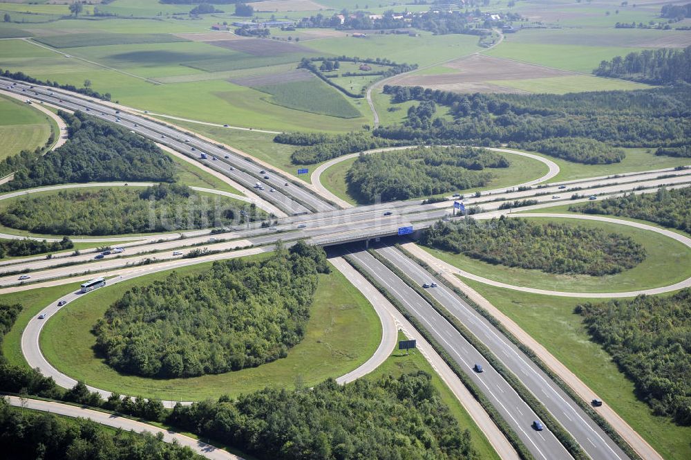 Feuchtwangen aus der Vogelperspektive: Autobahnkreuz Feuchtwangen / Crailsheim