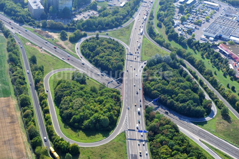 Mainz aus der Vogelperspektive: Autobahnkreuz Mainz-Süd