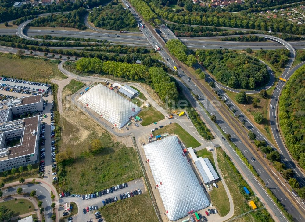 Luftaufnahme Dortmund - Autobahnkreuz der Stadtautobahn mit Bundesstraßen bei Dortmund im Ruhrgebiet in Nordrhein-Westfalen