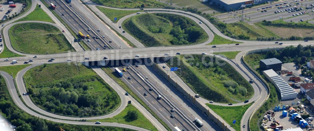 Weiterstadt von oben - Autobahnkreuz AS Weiterstadt an der Bundesautobahn A5 / E451 in Hessen