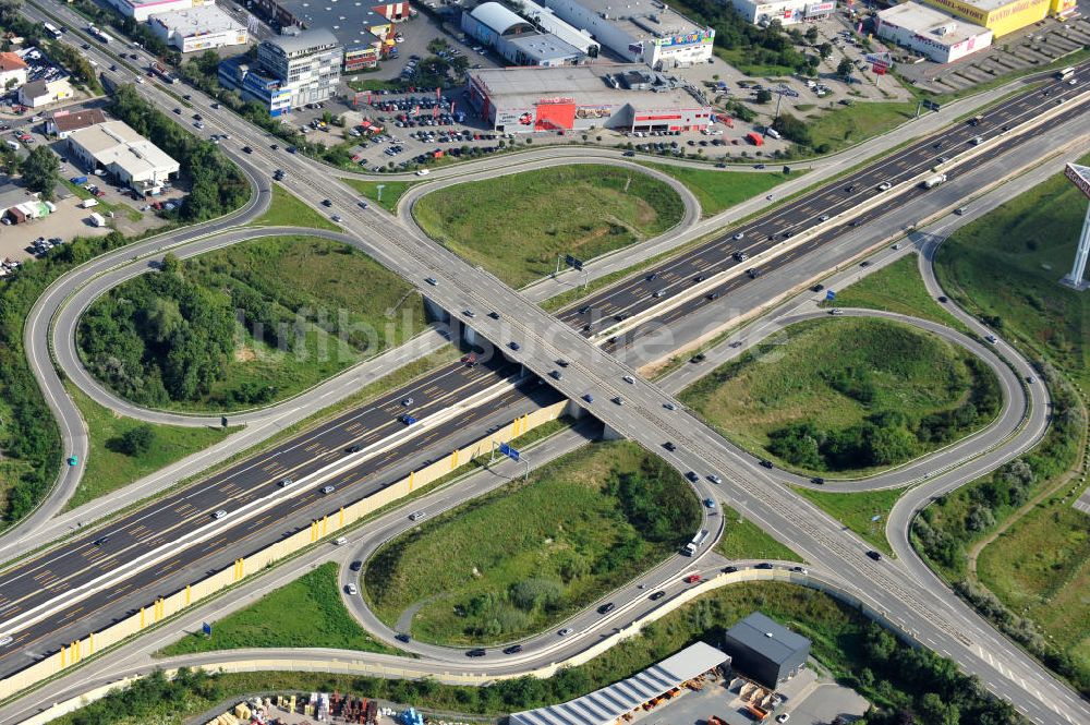 Luftaufnahme Weiterstadt - Autobahnkreuz AS Weiterstadt an der Bundesautobahn A5 / E451 in Hessen