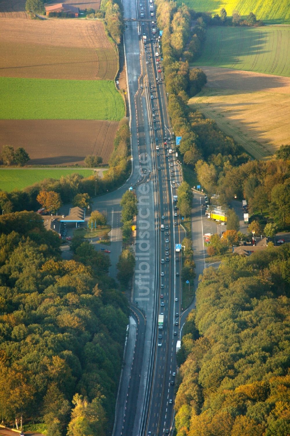 Haltern am See von oben - Autobahnraststätte Hohe Mark Ost in Haltern am See im Bundesland Nordrhein-Westfalen