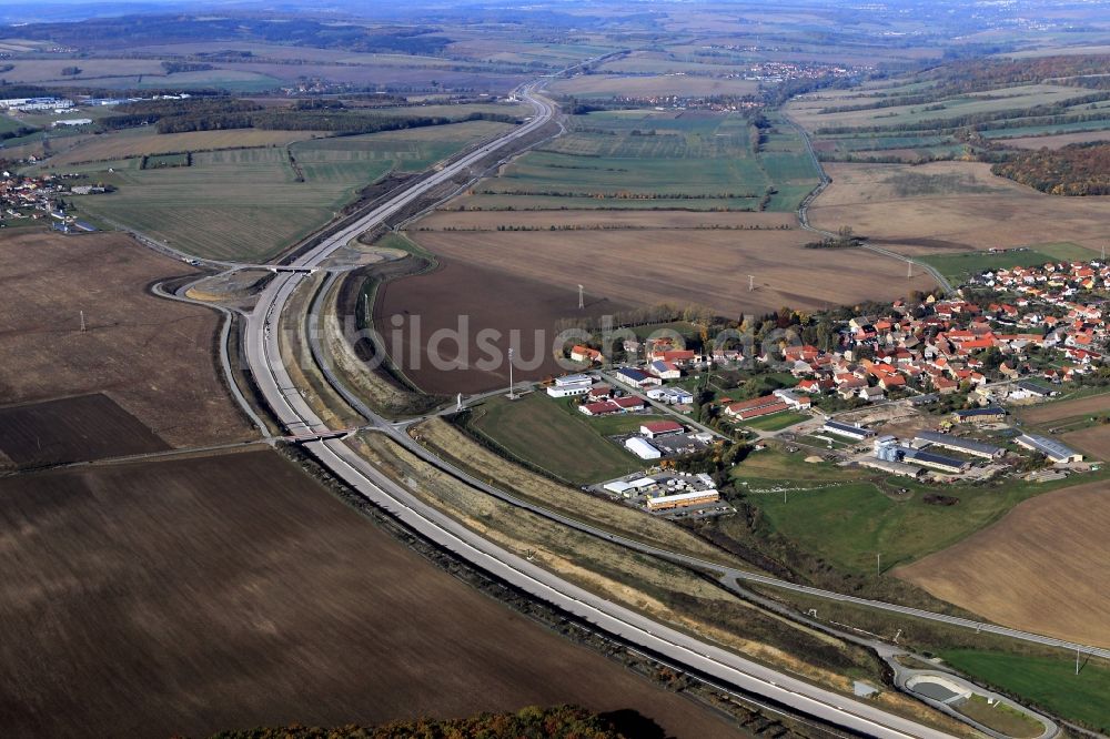 Bucha von oben - Autobahnverlegung Europastrasse E40 BAB A4 bei Bucha in Thüringen