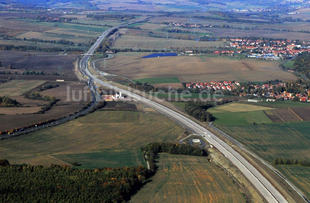 Bucha von oben - Autobahnverlegung Europastrasse E40 BAB A4 bei Bucha in Thüringen