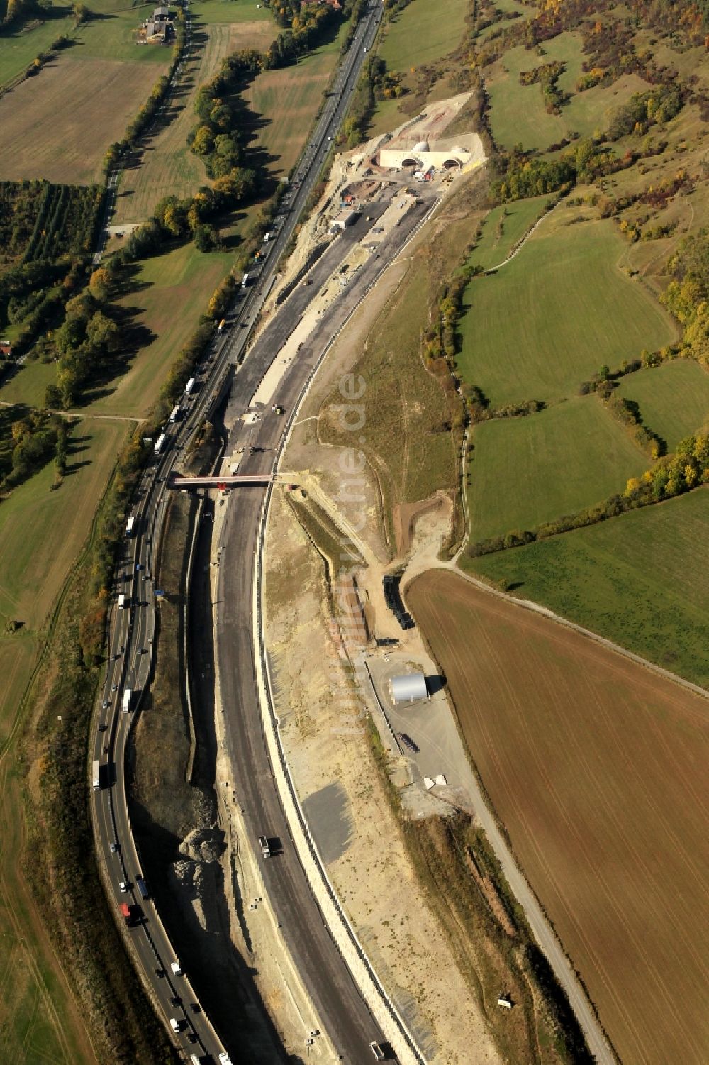 Luftbild Jena - Autobahnverlegung Europastrasse E40 A4 bei Jena im Bereich des Jagdbergtunnels in Thüringen