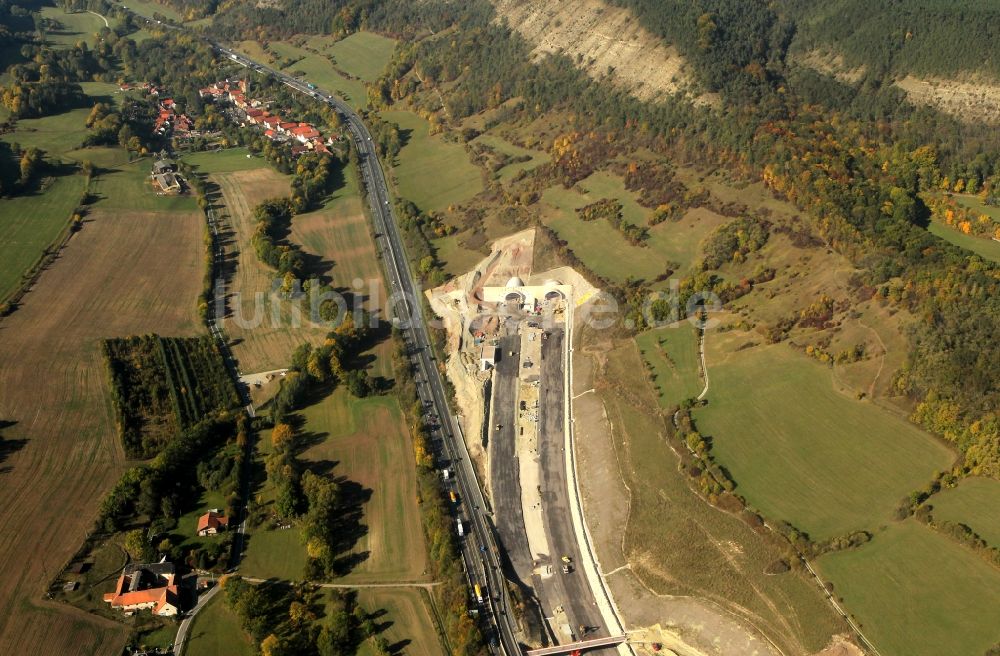 Luftaufnahme Jena - Autobahnverlegung Europastrasse E40 A4 bei Jena im Bereich des Jagdbergtunnels in Thüringen