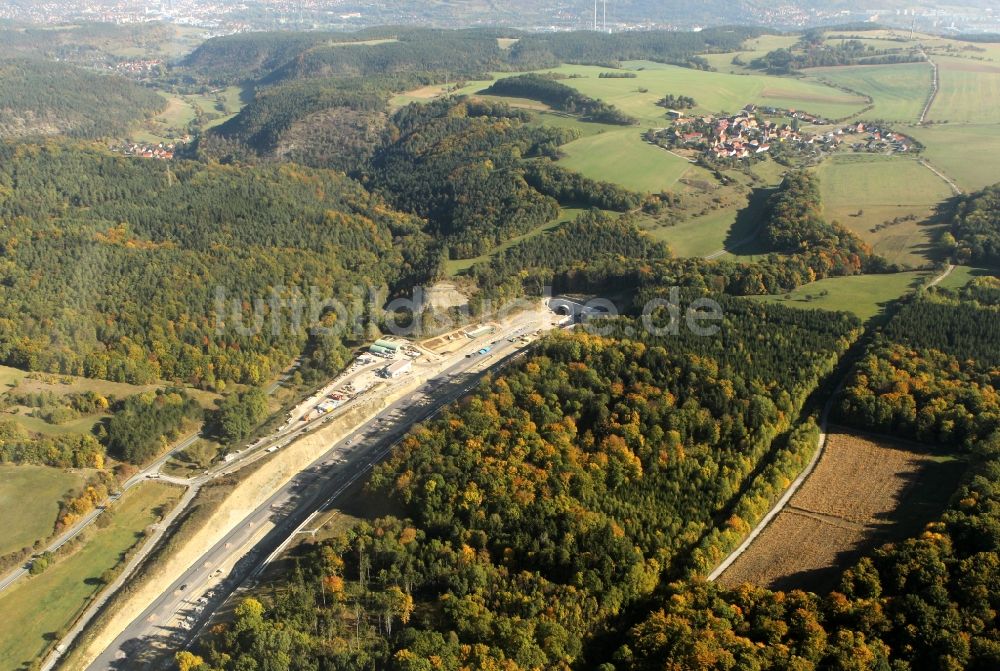 Luftaufnahme Jena - Autobahnverlegung Europastrasse E40 A4 bei Jena im Bereich des Jagdbergtunnels in Thüringen