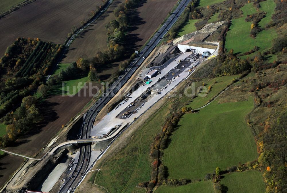 Luftbild Jena - Autobahnverlegung Europastrasse E40 A4 bei Jena im Bereich des Jagdbergtunnels in Thüringen